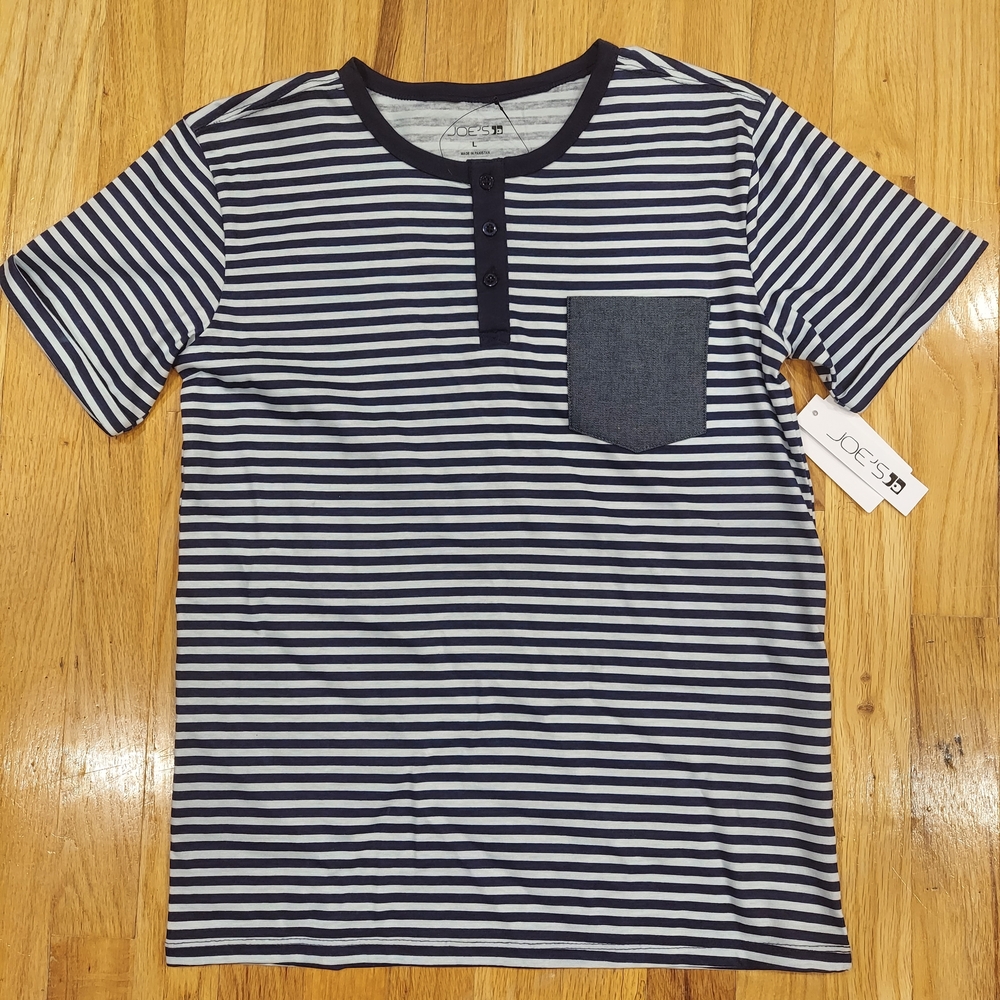 NWT Joe's Striped Navy & White Short Sleeve Tee (Size: L)